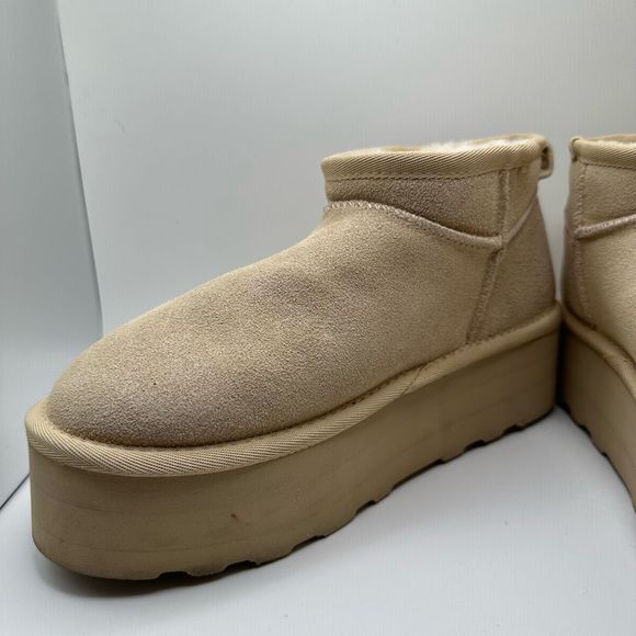 CUSHIONAIRE Women's Genuine Suede pull platform boot +Memory Foam 7.5 WIDE SAND - Picture 7 of 7